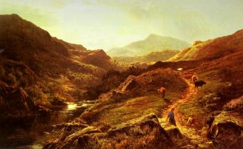 Sidney Richard Percy : Moel Siabod from Glyn Lledr, with Figures and Cattle on a Ri